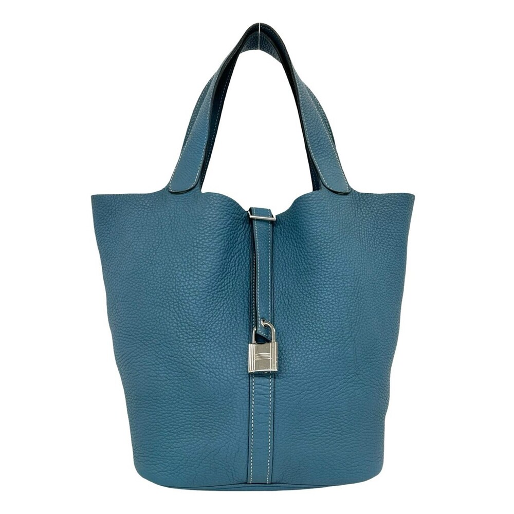 HERMES Picotin Lock GM Taurillon Clemence Handbag Tote Bag Blue Jean 18234